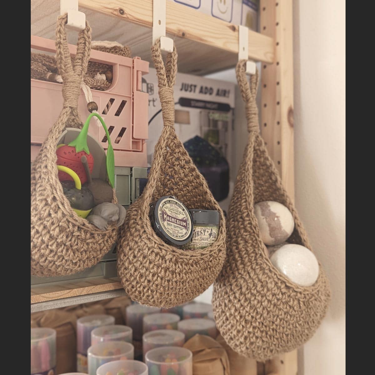Handmade Crochet Jute Hanging Baskets Reusables And More