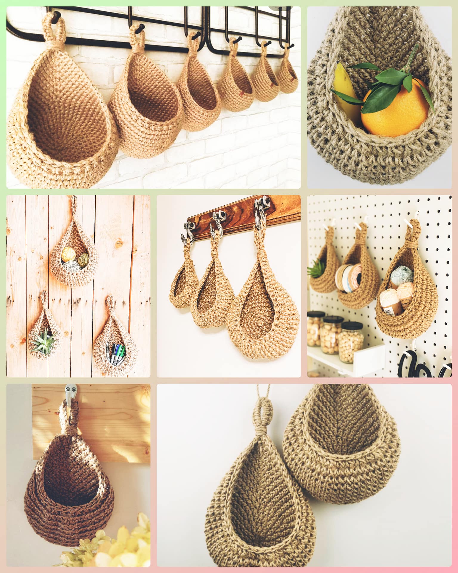 Handmade Crochet Jute Hanging Baskets Reusables And More